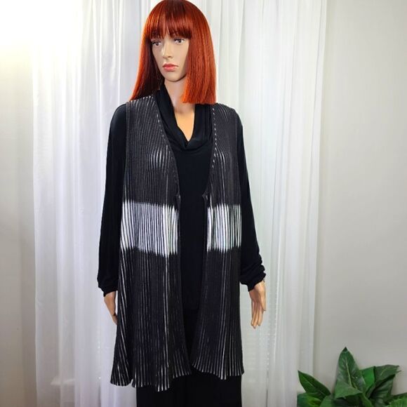 Chico's Long Vest Black/White 8 - Picture 1 of 10